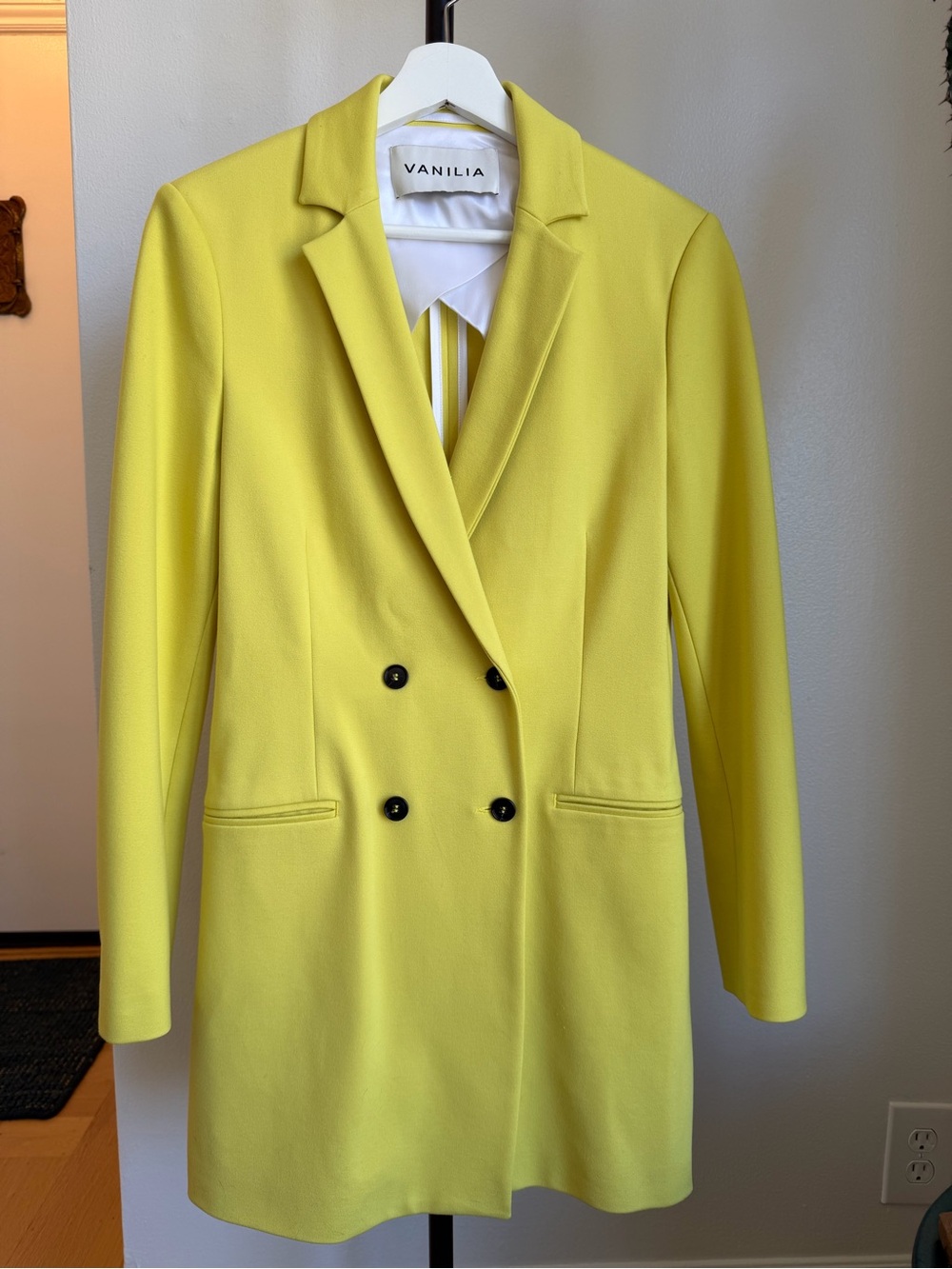 Vanilia Bright Yellow Double-Breasted Blazer Coat